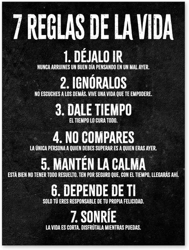 HoneyKICK Póster de pared motivacional 7 Reglas de la Vida, 7 reglas de la vida, 11 pulgadas de ancho x 14 pulgadas de alto, decoración de pared