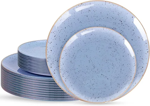 Miniatura 19 de Liacere 100 platos de plástico negro, platos desechables resistentes, platos negros y dorados, incluye platos para cena/postre para bodas, fiestas