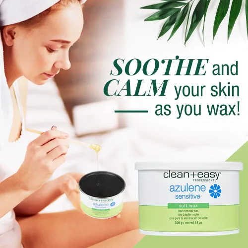 Miniatura 3 de Clean + Easy Azulene Sensitive Soft Wax - Cera para depilación de piel sensible, fórmula suave y calmante para cara y cuerpo, 14 onzas Sensitve