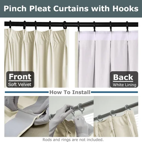 Miniatura 2 de Frelement Cortinas opacas de terciopelo para sala de estar, paneles de ventana con aislamiento térmico para dormitorio, cortinas plisadas para barra