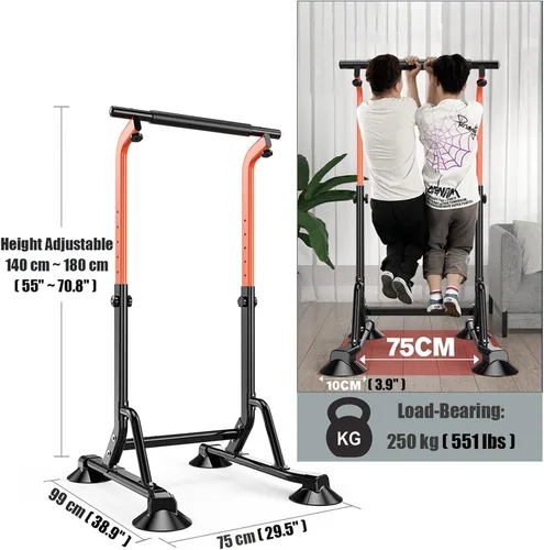 Miniatura 2 de Barra de dominadas para gimnasia, barras horizontales para niños de 5 a 15 años, altura ajustable, equipo de entrenamiento de fuerza para gimnasio