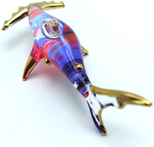 Miniatura 9 de Hammerhead - Figuras en miniatura de tiburón, animales marinos, pintadas a mano, arte de vidrio soplado, adornos dorados, regalo coleccionable
