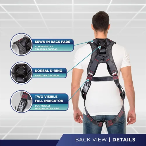 Miniatura 3 de Palmer Safety - Arnés de seguridad de cuerpo completo con ajuste de 5 puntos, anillo en D dorsal, piernas con ojales, dos anillos en D laterales e