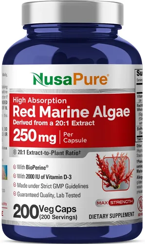 NusaPure Algas marinas rojas 5,000 mg 200 cápsulas vegetales (sin OMG y sin gluten) Bioperine