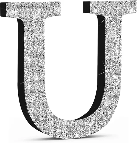 Miniatura 21 de Qunclay Letras brillantes de cristal plateado de 5.7 pulgadas, decoración de diamantes triturados, letra de madera con purpurina con tornillo