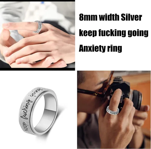 Miniatura 3 de LuckyAmor Anillo para ansiedad para mujer anillo giratorio de acero inoxidable con mantra inspirador personalizado para hombres, mujeres y amigos
