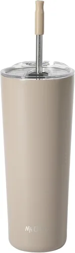 Mr. Coffee Java Quest - Vaso de acero inoxidable de doble pared de 23 onzas con tapa y popote reutilizable, aislado térmico para bebidas calientes y