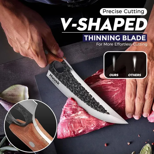 Miniatura 2 de Huusk Knife Japan Kitchen - Cuchillos vikingos mejorados con funda, cuchillo de carnicero forjado a mano para cortar carne, cuchillos de chef