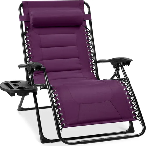 Best Choice Products Silla acolchada de gravedad cero de gran tamaño, reclinable plegable para patio al aire libre, tumbona antigravedad XL para