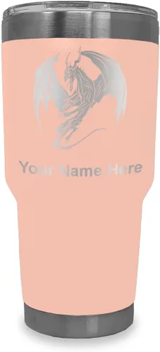 Miniatura 27 de LaserGram Vaso aislado al vacío de 20 onzas, dragón, grabado personalizado incluido (negro)
