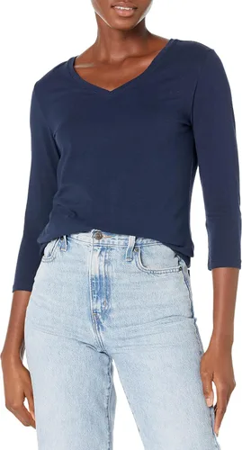 Tienda Essentials Camiseta de manga 34 con cuello en V para mujer (disponible en tallas grandes), varios paquetes