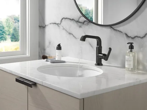 Miniatura 2 de Delta Tetra - Grifo de baño negro mate de altura media de 1 agujero, grifo de lavabo de baño de un solo orificio para tocador, negro mate 689-BL-DST