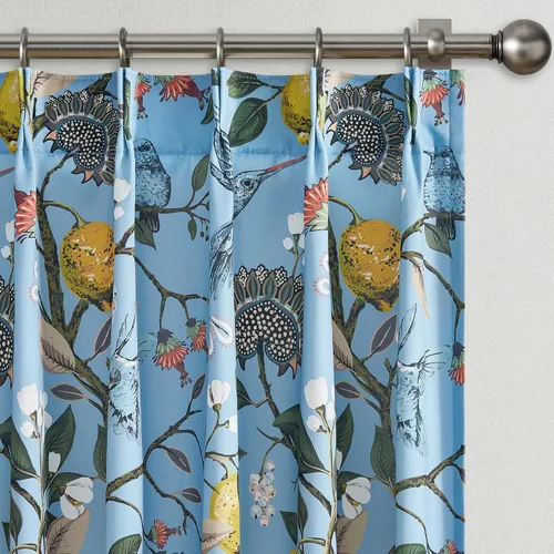 Miniatura 34 de Cortinas beige para cocina, 36 pulgadas de largo, diseño floral botánico de limón y colibrí, cortinas plisadas para oscurecer la habitación