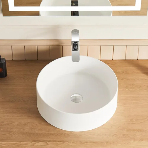 Miniatura 2 de Cpingao Lavabo de Recipiente Redondo de Baño de 15.74 Pulgadas, Lavabo Circular Sobre Encimera de Piedra Mate Moderno Lavabo de Arte para Mueble