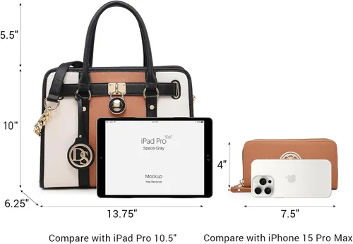 Miniatura 3 de Dasein Bolsos de mano de dos tonos para mujer, bolsos de hombro de cuero vegano, bolsa grande con cartera a juego