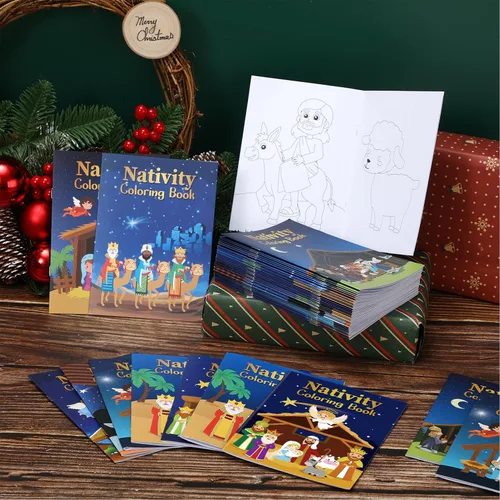 Miniatura 6 de Cholemy Libros para colorear de Navidad de pesebre a granel, libro de dibujo de la Biblia de actividades religiosas cristianas para fiesta