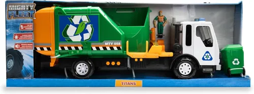 Miniatura 2 de Mighty Fleet Titans - Camión Semi Juguete Enorme de 25" con Plataforma Plana y Helicóptero de Rescate, Sonidos y Luces Realistas, Baterías Incluidas