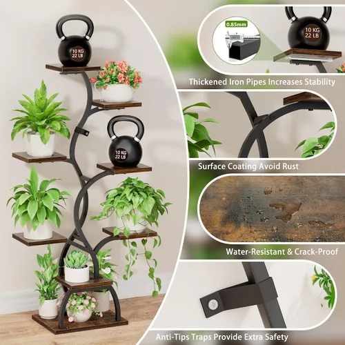Miniatura 6 de EVAWOO Soporte para plantas de interior con luz de crecimiento, estante para plantas de 8 niveles para interiores, soporte de esquina para plantas