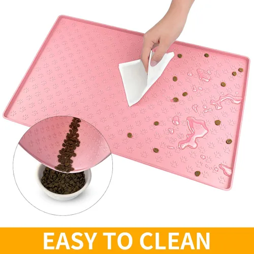 Miniatura 7 de Ptlom Mantel individual para mascotas para perros y gatos, tapete para evitar el desbordamiento de alimentos y agua, adecuado para mascotas Rosa