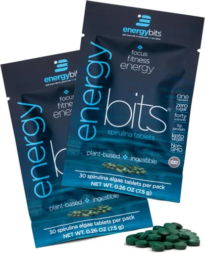 Miniatura 10 de ENERGYBITS - Tabletas orgánicas de espirulina - Superalimento de algas a base de plantas - para concentración, fitness, energía - Proteína vegetal