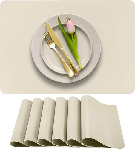 Miniatura 11 de More Décor - Juego de 6 manteles individuales de piel sintética para mesa de comedor, impermeables, lavables, resistentes a las manchas y al calor