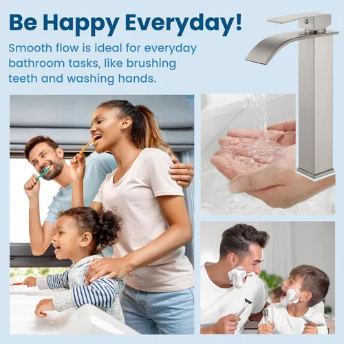 Miniatura 7 de Airuida Grifo de lavabo de recipiente alto, cascada de un solo agujero, grifo de baño, grifo mezclador de un solo agujero, grifo de lavabo