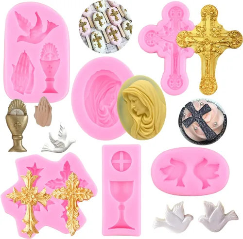 ZiXiang Molde de silicona cruzada para comunión, cáliz, paloma, fondant, molde de bautismo para bautismo, fiesta, decoración de pasteles, decoración