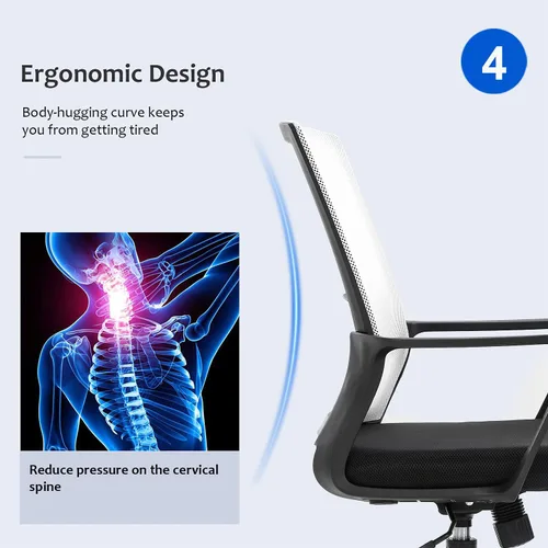 Miniatura 6 de Silla de oficina ergonómica de escritorio, silla de malla para computadora, respaldo medio, silla giratoria de malla para oficina en casa, silla