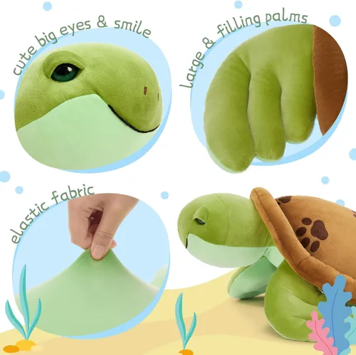 Miniatura 5 de Muiteiur - Animal de peluche de tortuga marina de 28 pulgadas, gran almohada de peluche, tortuga suave con lindas huellas, para niños