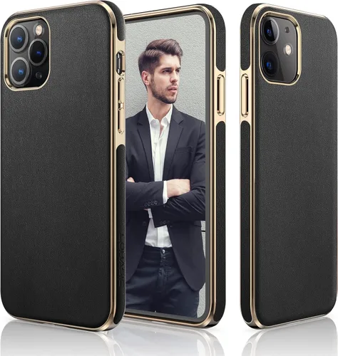 LOHASIC Funda para iPhone 12/12 Pro para hombre, cuero de lujo, delgada, clásica, agarre suave, a prueba de golpes, protección de cuerpo completo,