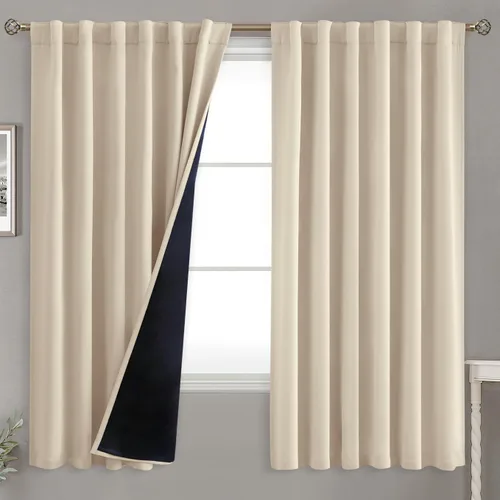 Miniatura 161 de BGment Cortinas 100% opacas beige de 63 pulgadas de largo con forro aislante térmico, bolsillo para varilla y lengüeta trasera de doble capa