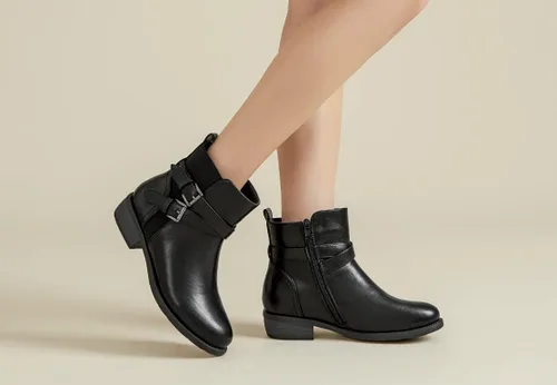 Miniatura 6 de VJH confort Botines para mujer, punta redonda, tacón bajo, cómodos, elásticos, con correa de hebilla y cremallera lateral