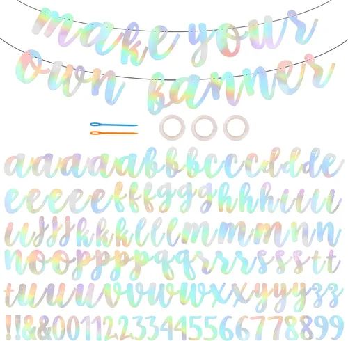 Miniatura 4 de BEISHIDA Kit de 116 pancartas de la A a la Z para hacer tu propia bandera, incluye 111 letras y números, 3 cuerdas y 2 dispositivos de roscado