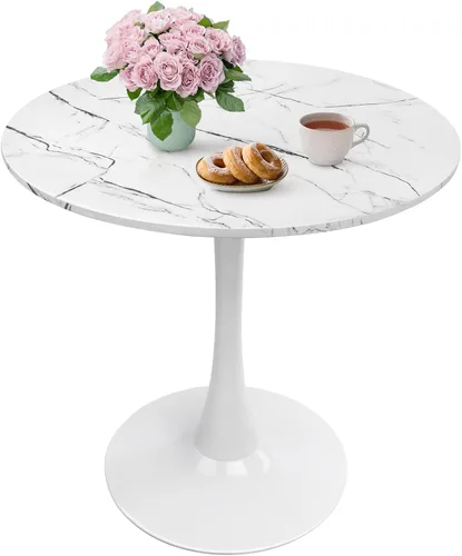 Miniatura 13 de Mesa de comedor redonda de tulipán blanco de 27.5 pulgadas para espacio pequeño, mesa de cocina moderna con base de pedestal para 2-4 personas