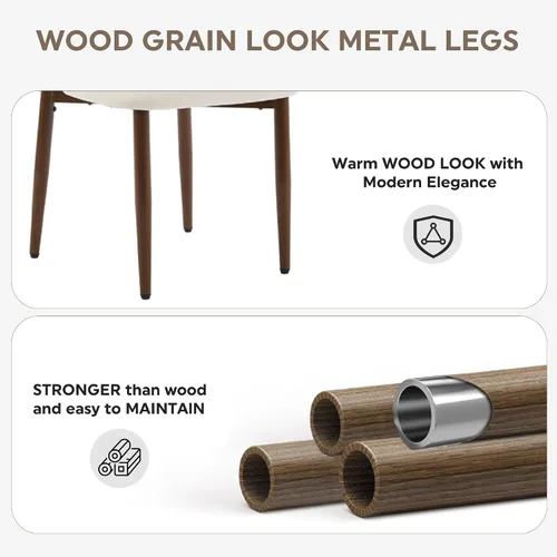 Miniatura 6 de Juego de 2 sillas de comedor estilo granja, sillas de comedor de mediados de siglo con patas de metal de grano de nogal, sillas tapizadas de tela