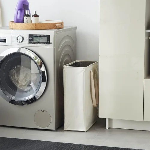 Miniatura 2 de TECHMILLY Cesta de lavandería delgada con asas largas ajustables, cestas pequeñas de lavandería de 45L con parte superior de malla, cesta de ropa