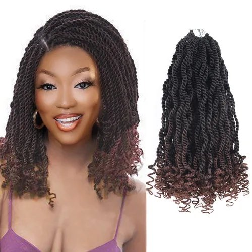 Miniatura 59 de Cabello rubio de ganchillo para mujeres negras, trenzas senegalesas onduladas de ganchillo de 12 pulgadas, trenzas kinky de ganchillo cortas 27613