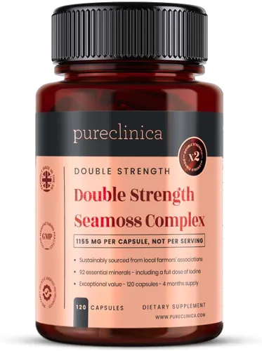 pureclinica Complejo Seamoss de doble fuerza, 1155 mg x 120 cápsulas (suministro para 4 meses) - con 500 mg Seamoss, 500 mg de vejiga y 150 mg de