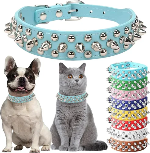 Miniatura 15 de Collar de perro con pinchos para perros pequeños, collares de cachorro macho con pinchos de cuero PU con remaches de hongos, collares tachonados