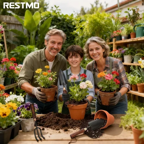 Miniatura 9 de RESTMO Kit de herramientas de jardinería 3 en 1, herramientas de mano de jardín de acero al carbono de alta calidad con mango de madera ergonómico