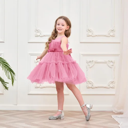 Miniatura 3 de Miipat Vestido de niña de flores para bebé, boda, fiesta, tul, princesa, vestido de baile, vestido formal con lazo para la cabeza