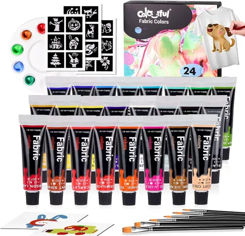 Miniatura 9 de Colorful Juego de Pintura de Tela para Ropa de 12 Colores - Kit de Pintura Textil Permanente para Zapatos, Lienzo - Juego de Pintura Antideslizante
