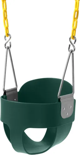 Asiento de columpio para niño con respaldo alto y cadenas revestidas amarillas, totalmente montado, accesorios para columpio para bebés Verde