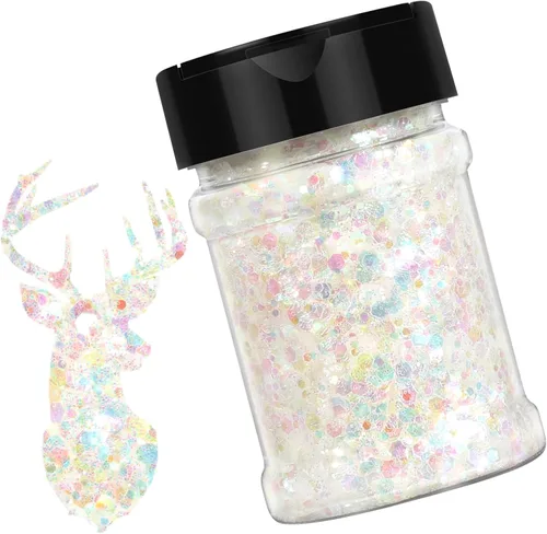 HTVRONT - Purpurina gruesa holográfica blanca - 100g/3.53oz de purpurina gruesa para manualidades, purpurina de nieve para uñas, cuerpo, maquillaje,