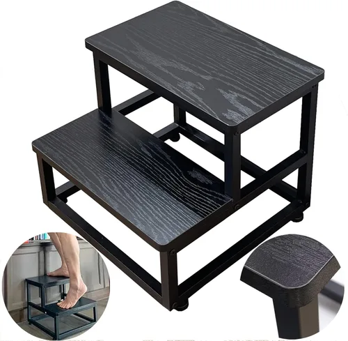 Miniatura 16 de YAKANJ Taburete Escalón, Taburete Escalón de Madera Resistente para Adultos Niños Pequeños, Taburete de Pie Resistente y Estable para Cocina Baño