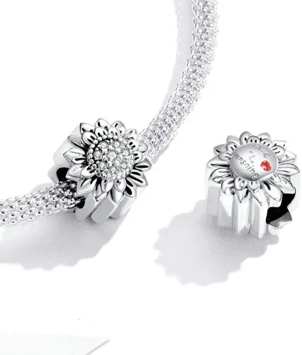Miniatura 3 de Abalorio de girasol de plata de ley 925 con diseño de sol para pulsera Pandora (Girasol A), Plata esterlina