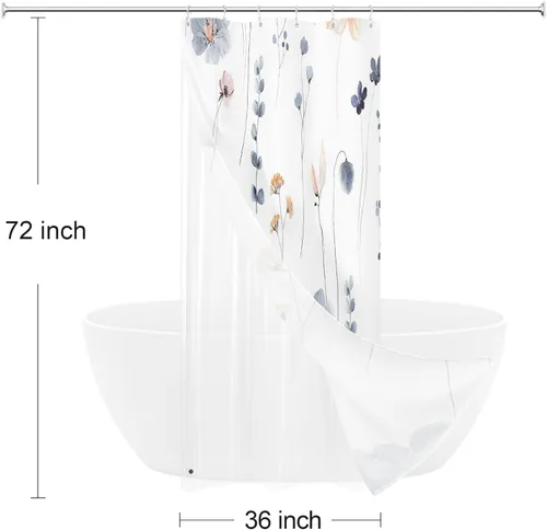 Miniatura 7 de Gibelle Juego de cortina de ducha 3 en 1, cortina de baño floral de acuarela azul y forro de PEVA con 12 ganchos de acero de doble cara, cortina