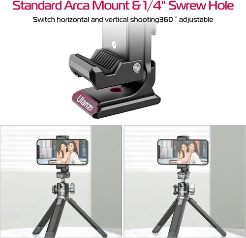 Miniatura 2 de Soporte de trípode de metal para teléfono, 3 zapatos fríos y puerto de arca, adaptador de trípode para teléfono inteligente de 360 ° para iPhone 17