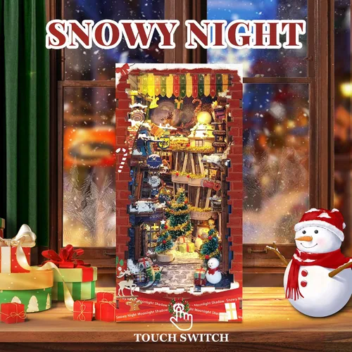 Miniatura 2 de Kit de manualidades para rincón de lectura DIY - Kit de casa en miniatura estilo navideño para estanterías, rompecabezas de madera 3D con cubierta