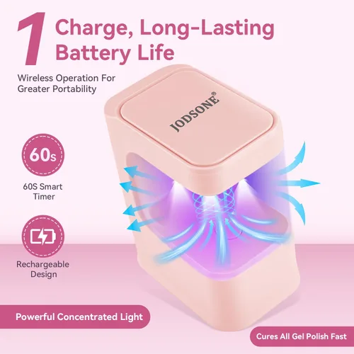 Miniatura 2 de JODSONE U V Mini lámpara de uñas recargable con temporizador inalámbrico portátil luz LED para secado rápido esmalte de gel rosa